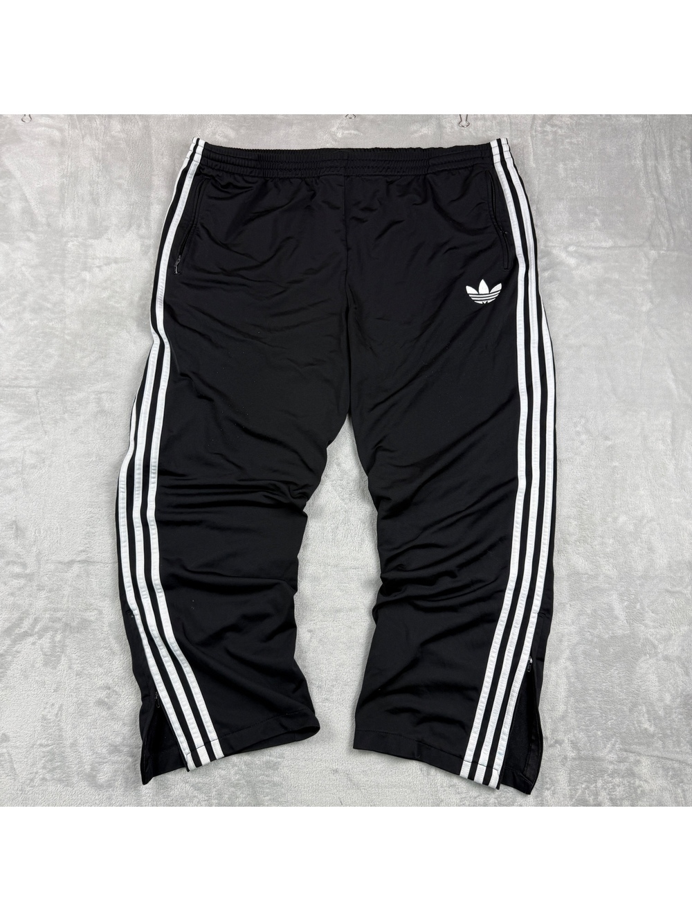 Adidas Originals Men's 2XL Black Baggy 3 Stripe Track Pants Trefoil Zip Hem Y2K